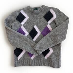 OLT Italian Made Wool Grey Argyle Women’s Sweater Size L US Size Small
